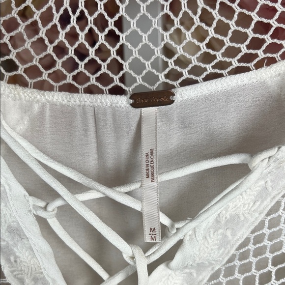 Free People Cream Lace-Up Blouse - Picture 3 of 4